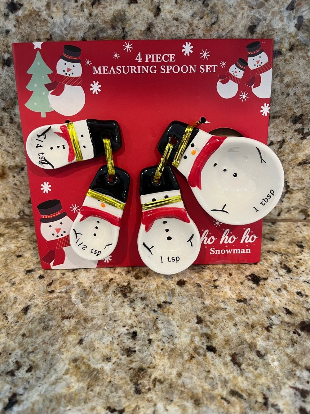 Tabletops Unlimited Christmas 4-Piece Ceramic Measuring Spoon Set- Snowman